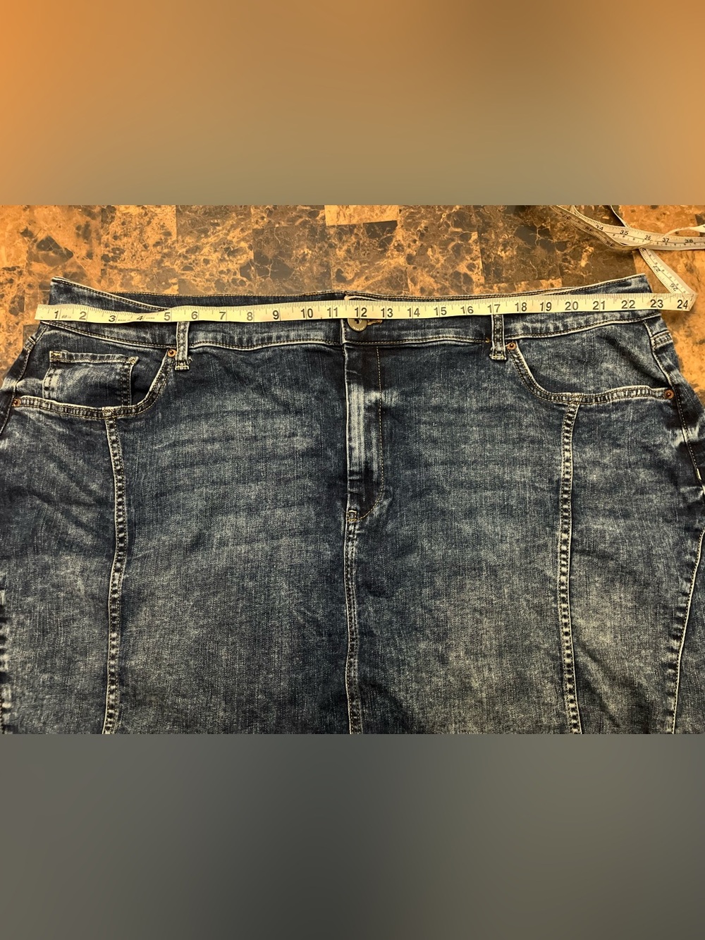 Arizona Jean Company Distressed Dark Blue Denim Mini Skirt - Picture 3 of 4